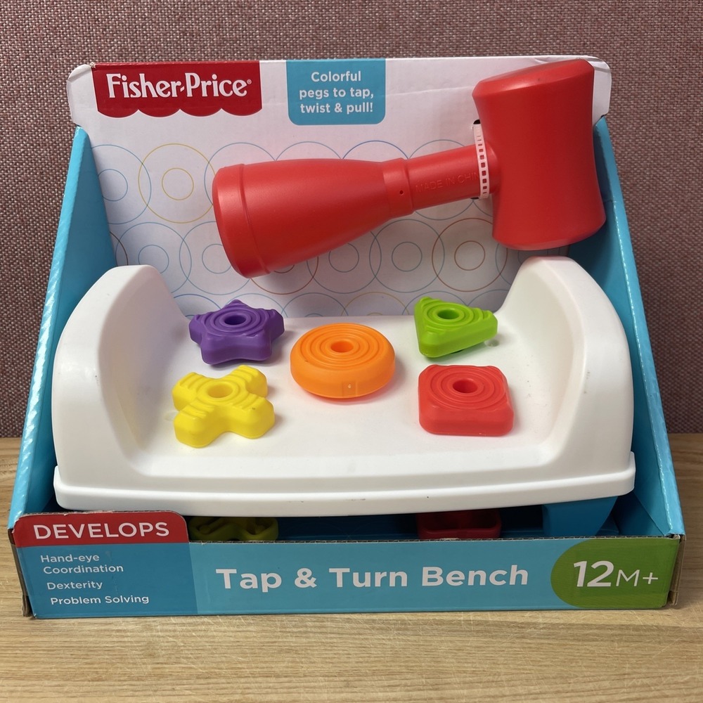 Toy NIB Fisher Price Tap & Turn Bench Two-Sided Pegs To Twist Tap And Pull